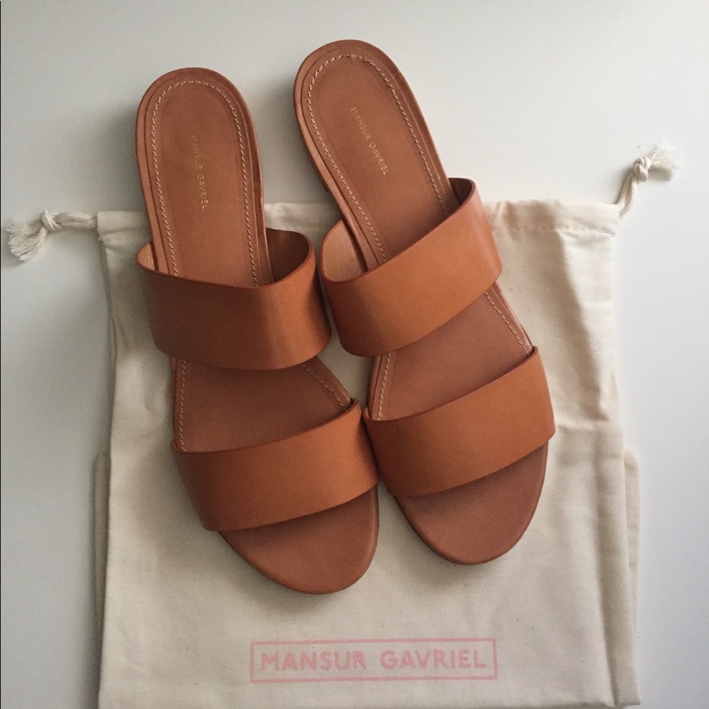 Mansur Gavriel Leather Double-Strap Slide Sandal